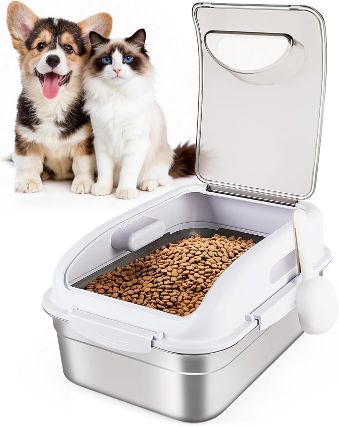 ALL FOR PAWS Stainless Steel Pet Food Storage Container with Airtight Lid & Scoop, 304 Stainless Metal Storage Bin for Small Dog Food&Treats, Cat Food, Bird Seed, Up to 11 Lbs,Keep Fresh,Easy to Clean