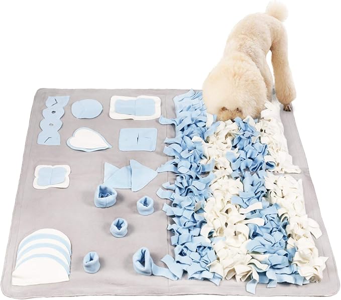 Snuffle Mat for Dogs: Slow Food Interactive Experience - 7 Enrichment Foraging Games for Large Dog Owners Needing to Burn Pet Energy - Washable 1000 Times - 38x38 inch - Grey