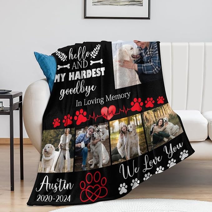 Personalized Dog Blankets with Photos Custom Dog Blanket with Pictures - Customized Pet Memorial Blanket Gifts for Loss of Dog, Loss of Pet Remembrance Gift, in Loving Memory Blanket for Dog Lover X