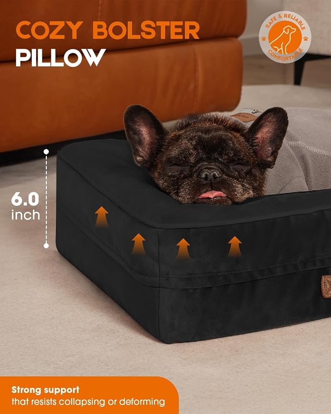 Upvilla Orthopedic Dog Bed, Four-Sided Cushioned Egg-Shaped Foam Dog Sofa, Waterproof Removable Cover, Cat Bed with Non-Slip Base, Small Pet Bed,Black