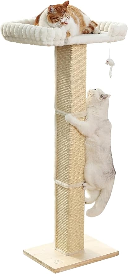 Cat Scratching Post with Large Window Perch, 47-Inch Tall Sisal Cat Tree | Glass Suction-Cup Mounting; For Large Cat & Maine Coons; Thick Square Sisal Post; Ultra-Soft Bolstered Bed; Hold Up to 45 lbs