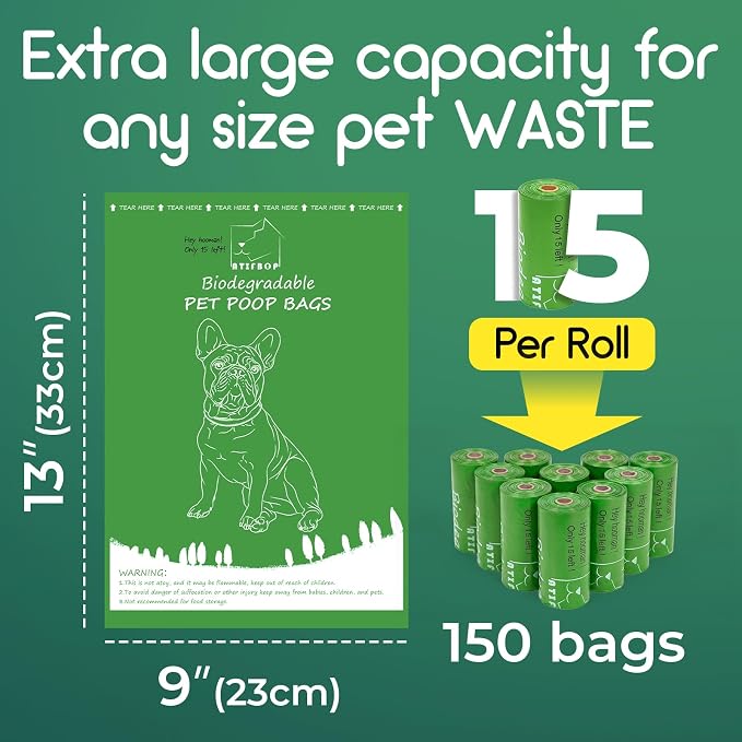 ATIFBOP Biodegradable Dog Poop Bags 150 Counts with Dispenser, Leak Proof and Extra Thick Doggy Poop Bags (Unscented)