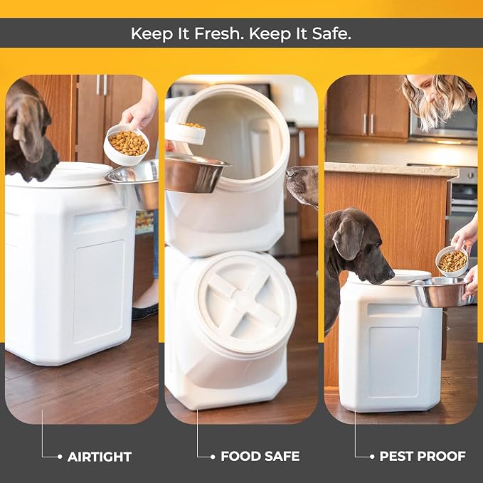 Vittles Vault Traditional Pet Food Storage Container For Dog Kibbles/Bird Seed/Oatmeal/Rice/Flour/Cereal, BPA Free Plastic, Sealed Airtight For Cat Food, Up To 35 lb, Made in USA, With Scoop, Gray