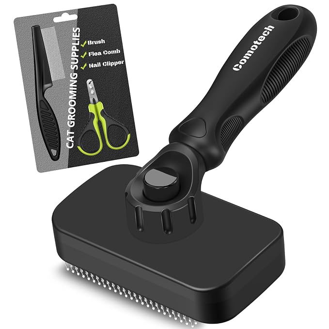 Comotech 3PCS Cat Grooming Supplies,Cat Brush & Nail Clipper/Trimmer & Flea Comb for Shedding Indoor Cats Dogs and Small Animals - Meet All Your Pet's Daily Grooming Needs - All in One Set (Green)