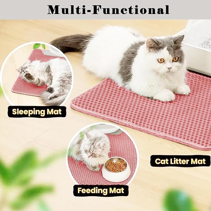 HCY&WLD Cat Litter Mat, Honeycomb Double Layer Litter Trapping Mat | Safe Materials, Soft on Paws, Waterproof Urine Proof Non-Slip, Protects Floors, Less Waste, Easy to Clean, Pink, 30" x 22"