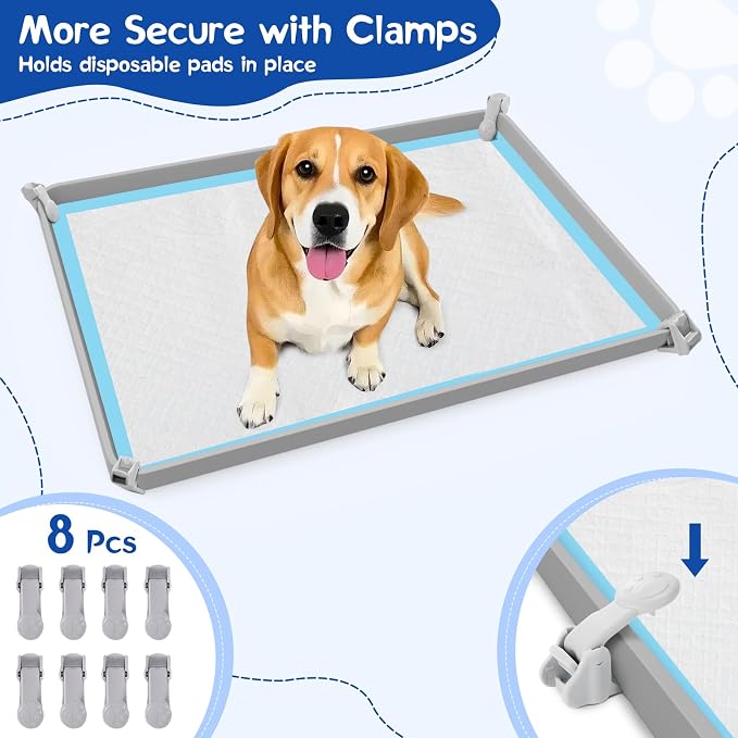 VavoPaw Pee Pad Holder for Dog, 22" × 34" Puppy Pad Holder with Clamps, Raised Edges Leak-Proof Dog Pee Pads Holders, Waterproof Silicone Potty Pads for Dogs, Easy to Clean Indoor, Light Gray