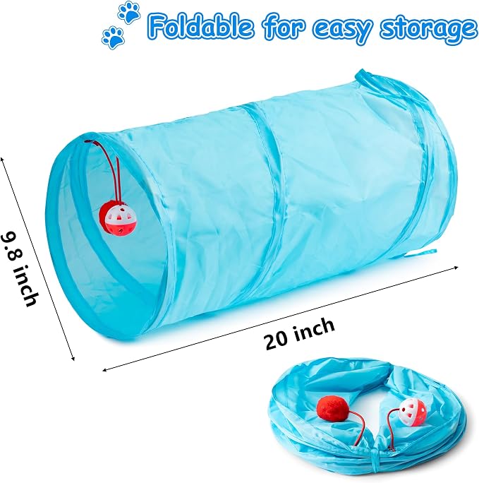 MALLMALL6 Cat Toy Set Interactive Cat Toys 11Pcs Pack with Foldable Tunnel, Feather Teaser Wand, Springs, Mice, Crinkle Balls & Pet Bell Balls - Puzzle Toys for Indoor Cats - Gift (Blue)