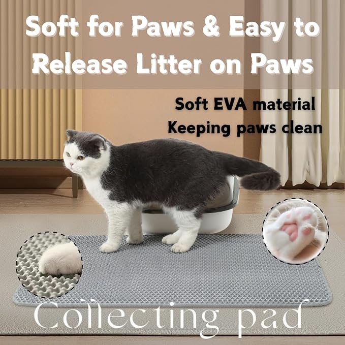Honeycomb Double Layer Cat Litter Mat, Gray, 36 x 24 Inch, 1 Pack | Soft EVA Material, Non-Slip Backing, Urine & Water Resistant, Scatter Control, Washable & Durable, Ideal for Indoor Cats