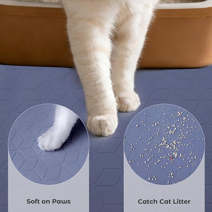 47" x 35" Extra Large Cat Litter Mat, Heavy Duty Waterproof Litter Box Floor Mat for Multiple Cats, Jumbo Silicone Pad Traps Litter & Liquid, Machine Washable for Easy Cleaning, Grey