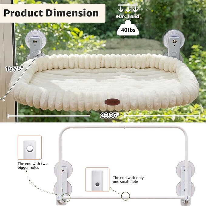 Cat Window Perch for Window with Solid Metal Frame and Ultra Soft Machine Washable Bed with 4-Sided Bolster, 4 Strong Suction Cups Window Resting Seat,Cordless Foldable Cat Hammock Bed
