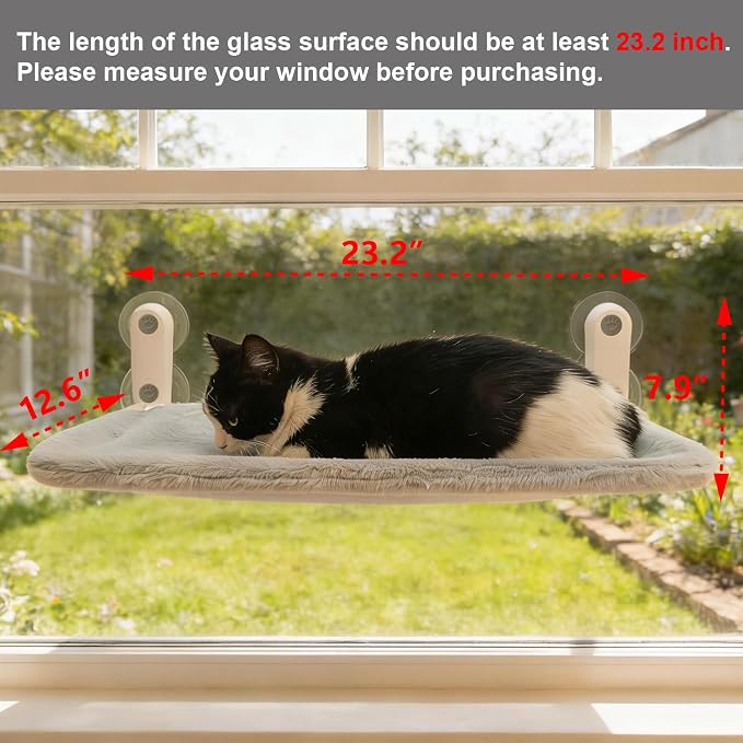 YGP Ultra-Soft Fleece Hammock for Cats Window Perch Bed Design | Foldable No Drilling 40lbs Tested Hold 4 Strong Suction Cups Heavy-Duty Metal Frame Space-Saving Fold-Down