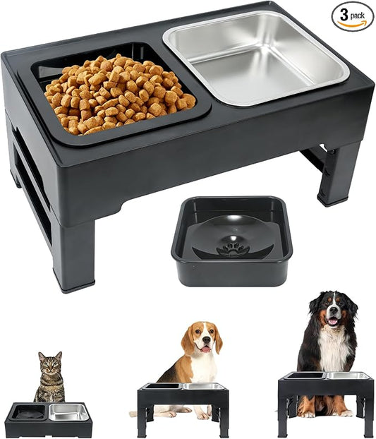 Elevated Dog Bowls with 3 Adjustable Heights, Raised Bowl Stand for Medium & Large Dogs, 1L Food and Water Feeder, Adjustable Pet Dish Station-Grey