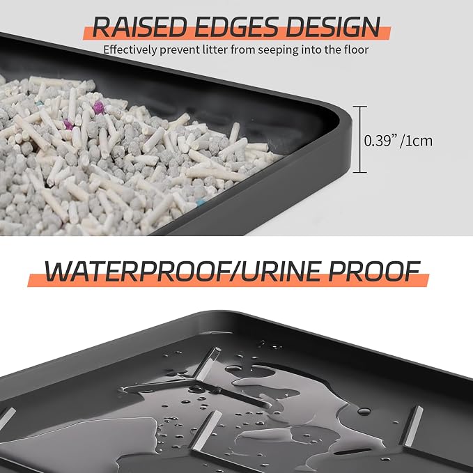 Bulkniu Silicone Cat Litter Mat, 22"x34", Raised Edge Waterproof, Black | Litter Trapping & Recycling, Easy to Clean, Non-Slip, Durable Safe & Odorless, Paw Friendly