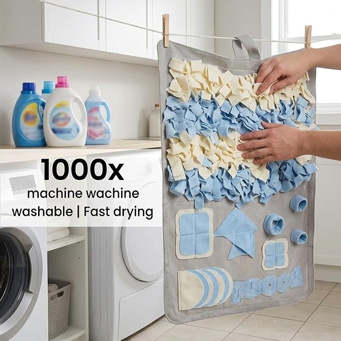 Snuffle Mat for Dogs: Slow Food Interactive Experience - 7 Enrichment Foraging Games for Large Dog Owners Needing to Burn Pet Energy - Washable 1000 Times - 22x38 inch - Grey
