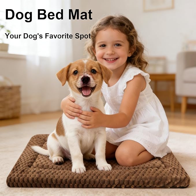 Dog Bed mat Machine-Washable Dog cage mat Dark Brown（24x18x1.5in） | Soft reversible design with non-slip bottom, machine washable, lightweight, ideal for crates, travel, and home