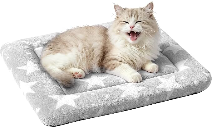 Dog Bed Mat – Soft & Comfortable Dog Kennel Pad for Crate – Durable Crate Bed & Mat for Dogs & Cats – Ideal for Crate, Kennel, and Home Use (Big&Little Stars Grey, XS(18"*14"*1.5"))