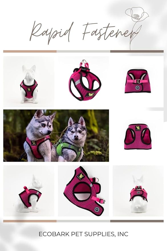 EcoBark Step in Dog Harness - Luxury Soft Mesh Dog Harnesses for Small and Medium Breeds- Reflective, Comfortable & Secure Pet Halter Vest (Fuchsia Pink, XL)