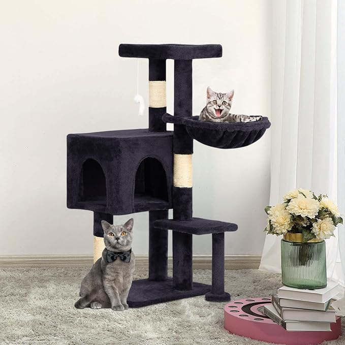 BestPet | 37" Cat Tree Tower | Dark Gray | Sturdy Multi-Level Cat Tree | with Plush Condo, Cozy Perch, Sisal Scratching Posts, Hanging Toy and Hammock | Easy Assembly | for Kittens & Adult Cats