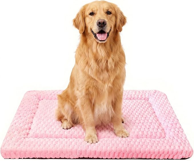 Dog Bed mat Machine-Washable Dog cage mat Pink（35x23x1.5in） | Soft reversible design with non-slip bottom, machine washable, lightweight, ideal for crates, travel, and home