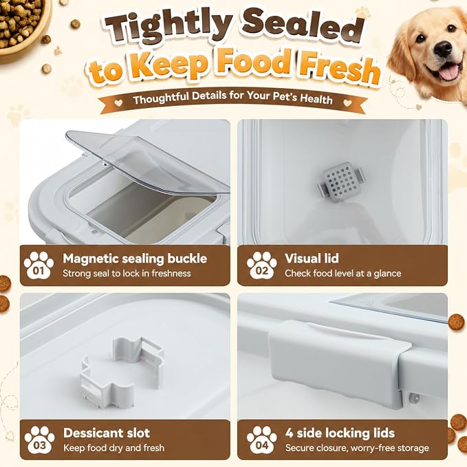 Sawysine 2 Pack 35Lbs & 20Lbs Airtight Dog Food Storage Container | Collapsible Design, with Attachable Casters, for Pet Food, Cat Litter, Rice Storage, Keep Dry Food Fresh, Easy to Move
