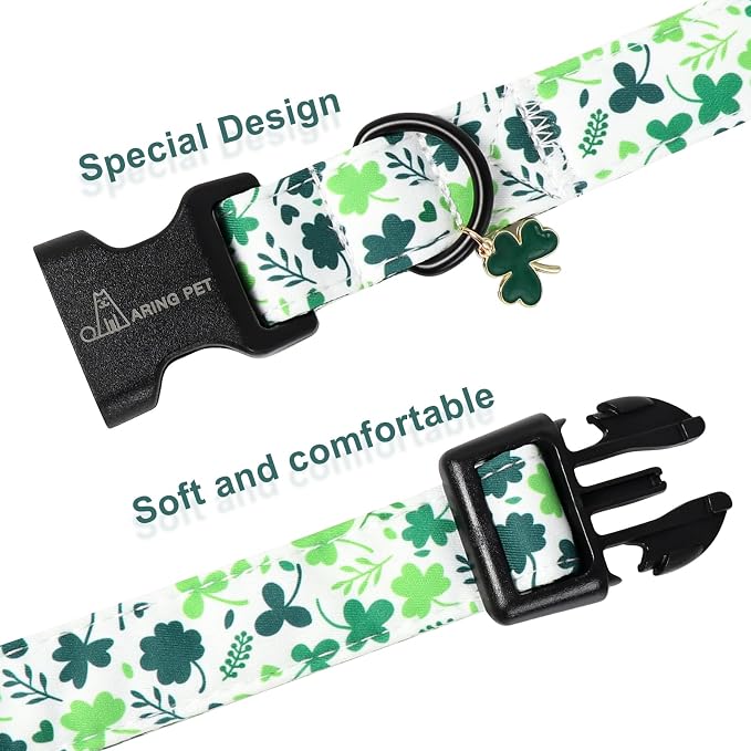 ARING PET St Patrick's Day Dog Collar, Cute Green Lucky Clover Shamrock Puppy Pet Collars for Small Medium Large Boy Girl Dogs-S