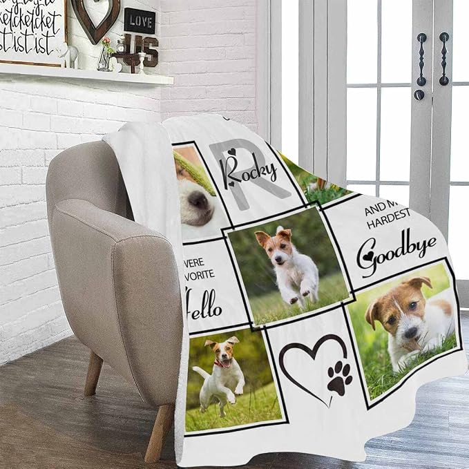 Artsadd Custom Memorial Blanket with Photos and Name-in Loving Memory Gifts Personalized for Loved Ones Lost-Remembrance Blankets for Dogs Cats Pets Lover-White