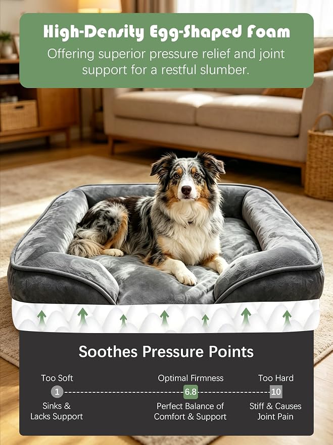 Spotted Play Orthopedic Dog Bed with Sides - Sofa Beds for Large Dogs, Supportive Foam Pet Couch Bed with Washable Removable Cover, Waterproof Lining and Non-Slip Bottom, Dark Grey - L