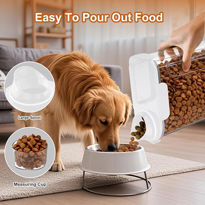 Uppetly Dog Cat Food Storage Container, 5-7Lbs Pet Food Containers, Airtight Cat Food Container with Portable Handle & Measuring Cup, Small Animal Dry Food Dispenser for Dogs, Cats and Birds White