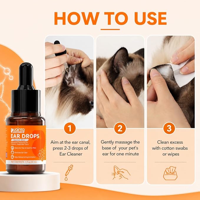 Dog Ear Cleaner Drops for Infection Treatment | Vet Formulated Patented Quantum Silver Water-Based Drops Soothe Ear Itching, Irritation, Cleans Wax, Odor, 2 Pack