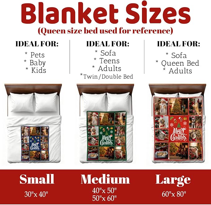 Nxwdwqa Personalized Christmas Dog Blanket Throws with Photos, Custom Christmas Pet Blanket, Dog Gifts for Pet Lovers, Customized Puppy Blanket for Adult Kid Birthday Fathers Mothers Valentines Gift