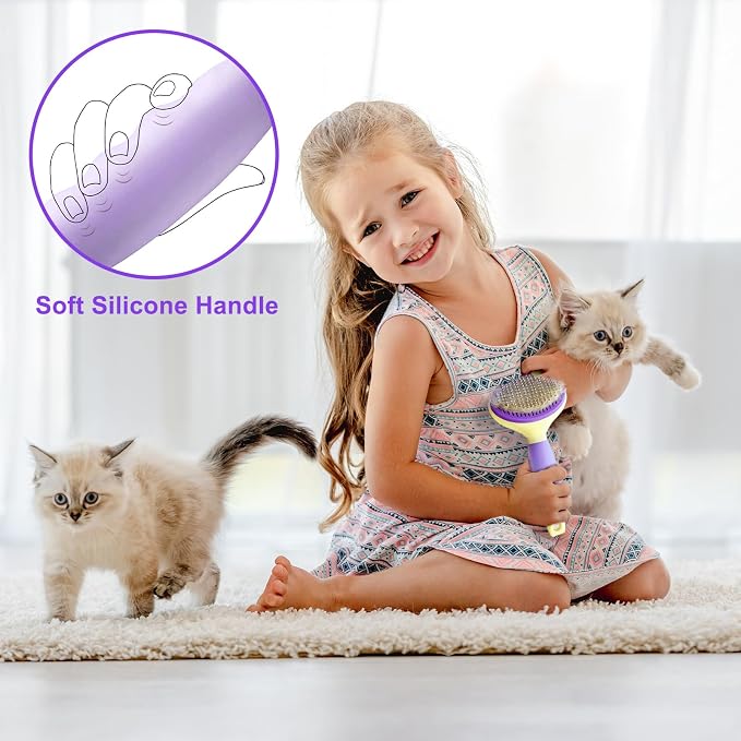 Cat Brush for Grooming and Shedding, Self-Cleaning Silicone Brush for Short and Long Haired Cats, Cat Gifts for Pet Lovers (purple) | For Indoor Cats,Removes Loose Hair,Reduces Shedding,Soft Rounded Tips,Ergonomic Silicone Handle,Gentle Massage,Easy Gr...