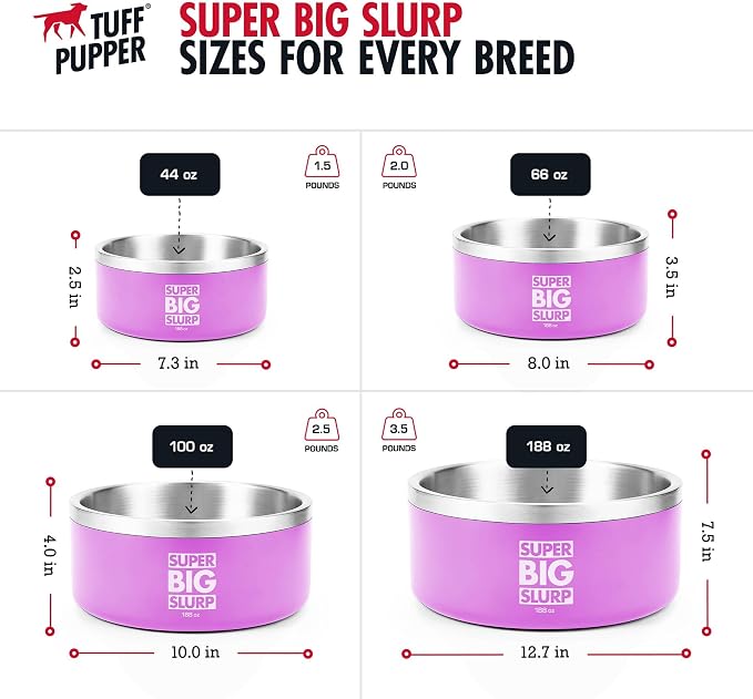 Tuff Pupper 100 oz Heavy Duty Insulated Stainless Steel Dog Bowl for Large Dogs, Non-Slip Base, Dishwasher Safe