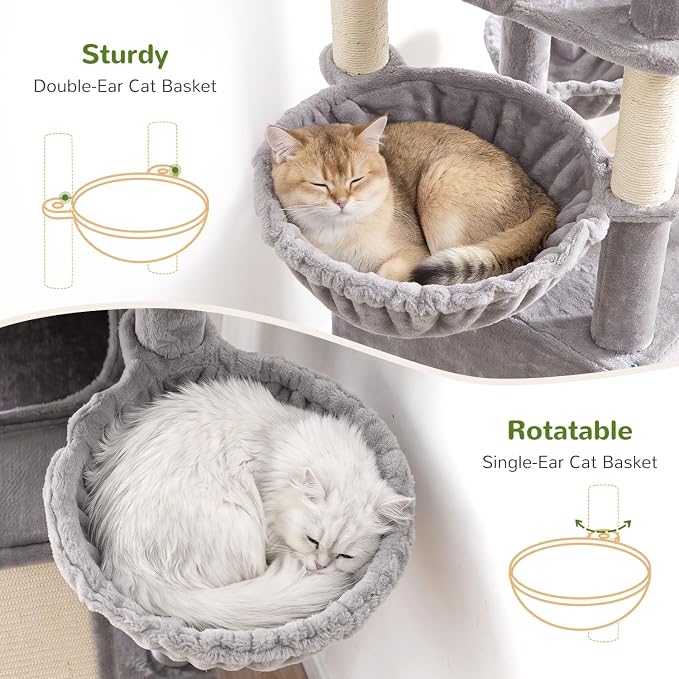 Globlazer 75in Tall Cat Tree Tower for Indoor Cats, F75B, Beige | Large Cat Tree for Indoor Cats Large Adult, Multi-Level Cat Tower with 7 Scratching Posts, 2 Cat Condos, 2 Top Perches