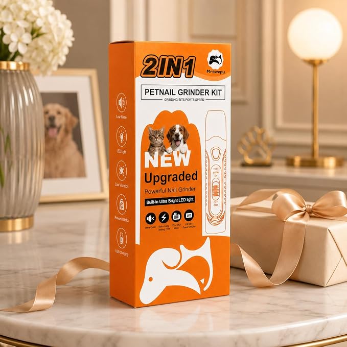 Pet Nail Grinder for Dogs and Cats, 2-Speed Electric Dog Nail Trimmer, Extral Steel Pet Nail Clipper, Rechargeable 2000mAh Nail Grinder for Small Medium Large Dogs with 2 LED Lights, Black