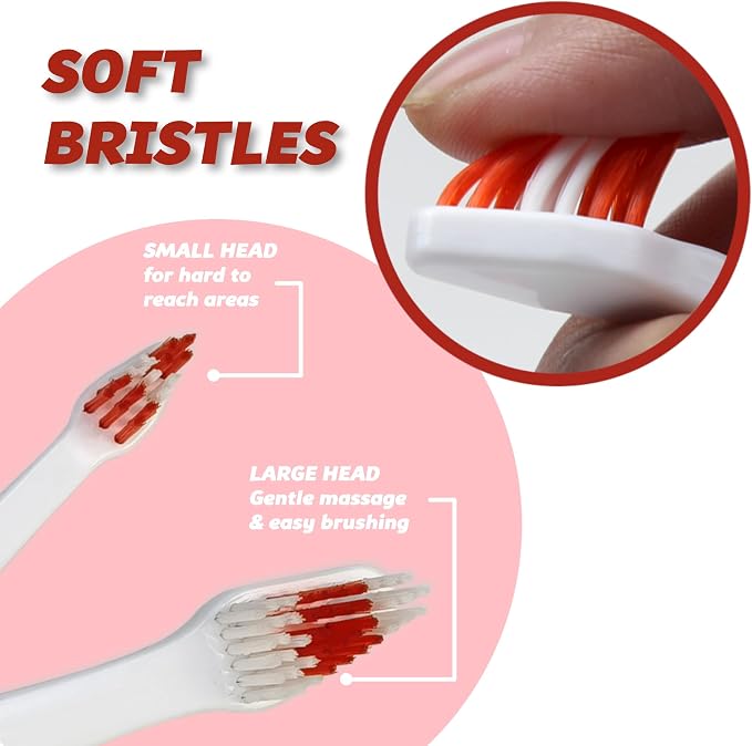 Pet Toothbrush for Dogs, Cats with Soft Bristles - Easy Teeth Cleaning & Dental Care, Non Slip Dual Head Dog Toothbrush for Medium & Large Pets, Toothpaste Not Included, Pack of 1 Red