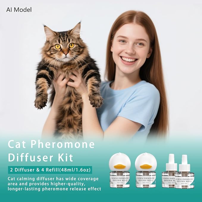 Cat Pheromones Calming Diffuser, Premium Pheromone Diffuser for Cats - Cat Pheromones Diffuser - Cat Calming Diffuser - Cat Calming Pheromone Diffuser (2 diffusers+ 4 Refills)