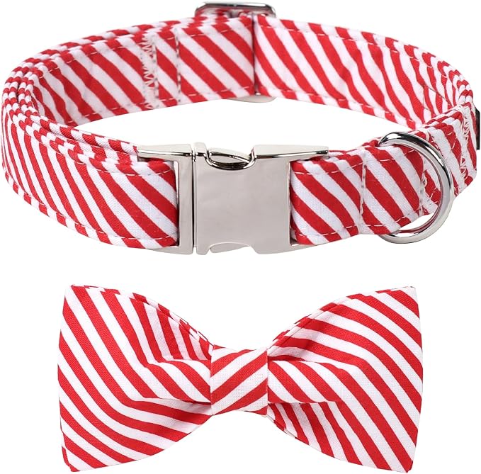 Lionet Paws Christmas Dog Collar with Bowtie Durable Adjustable Handmade Comfortable Bowtie Dog Collar Cat Collar with Metal Buckle for Small Dogs Cats,Party,Festival,Holiday Style,Neck 10-16in