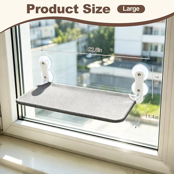 Renter Friendly Cat Shelves, Cat Window Perch Hammock Bed with 4 Suction Cups, Cordless Foldable Metal Frame & Reversible Cover, Indoor Window Hammock