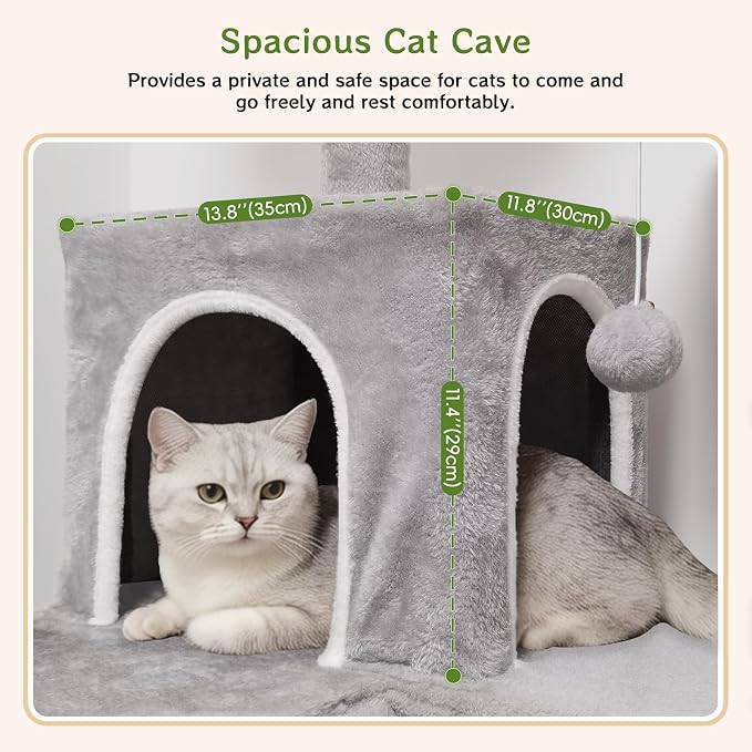 Multi-Level Cat Tree Large Cat Tower with Scratching Posts, Cat Condo for Adult Cats Kittens, Perches and Hammock (Light Gray)