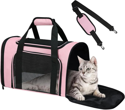 Soft Sided Pet Carrier - TSA Approved Collapsible Waterproof Travel Carrier for Small/Medium Cats Dogs Puppies (Up to 25lbs) - Pink