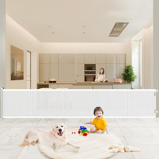 Pawtners Retractable Baby Gates Extra Wide, 41" Tall Extends up to 120" Wide, Dog Gate Indoor for Stairs, Pet Gate with Support Rods for Doorways Hallways Indoor & Outdoor-White