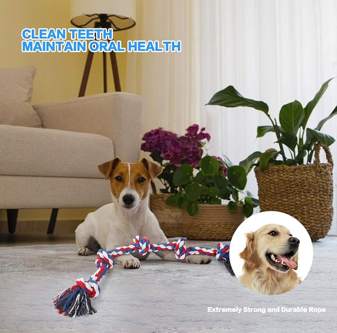 Bmag Dog Rope Toys for Aggressive Chewers, Interactive Heavy Duty Dog Toys for Medium Large Dogs, Tough Twisted Rope Toy with 5 Knots (Red)