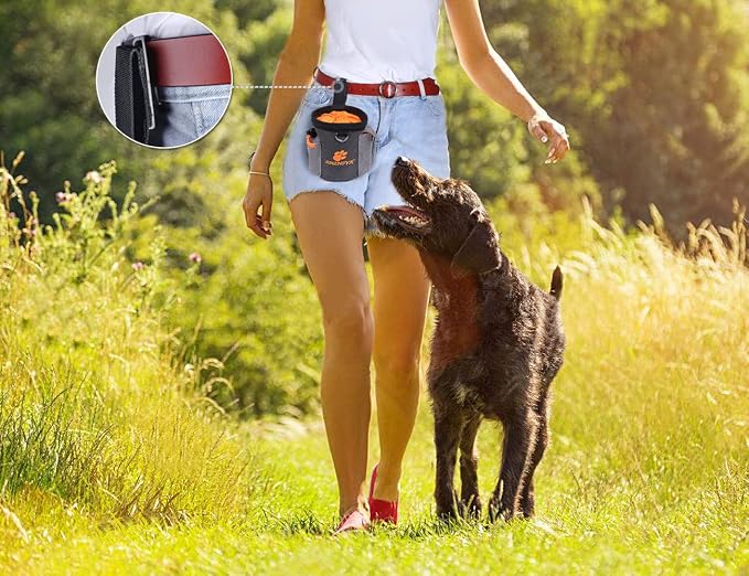 AMZNOVA Dog Treat Pouch Treatnow Dog Treat Bag, 3 Cups, Heather Black | Training Pouch with Waist Belt & Clicker for Training & Walking, Waist Clip On Snack Fanny Pack for Pet