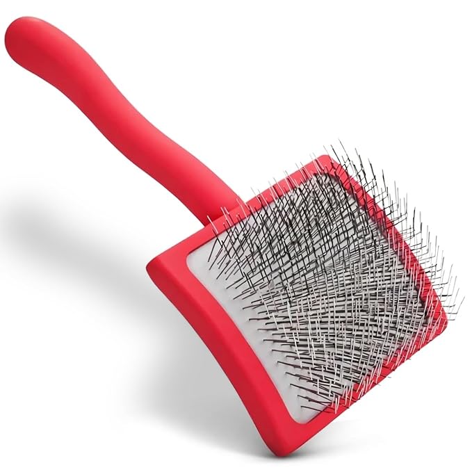 Dog Slicker Brush for Doodles, Goldendoodles & Labradoodles – Extra Long Pin Brush for Dematting & Deshedding – Removes Tangles, Knots & Loose Hair – Wooden Handle for Thick, Curly Coats (Large)
