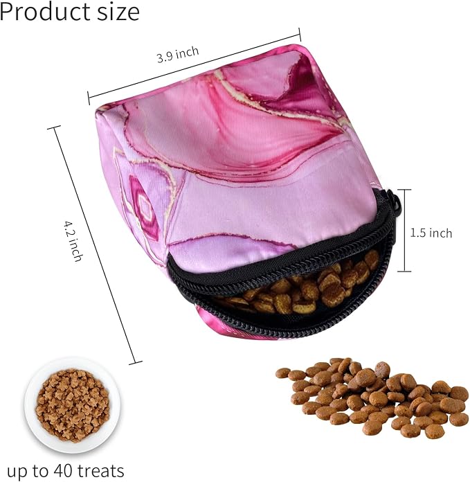 Dog Treat Pouch,Treat Pouches for Pet Training,Portable Snack Reward Dog Food Dispenser for Traveling or Outdoor Use，Pink Marble