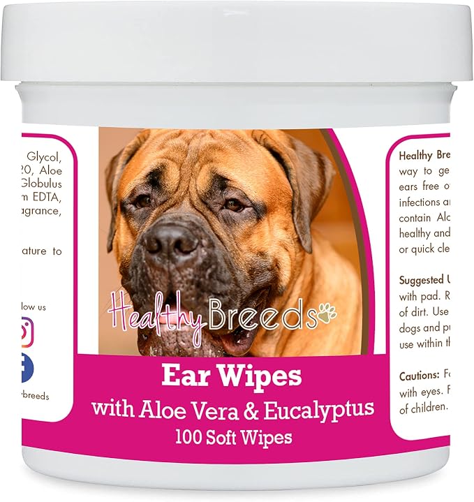 Healthy Breeds Bullmastiff Ear Cleaning Wipes with Aloe & Eucalyptus for Dogs 100 Count