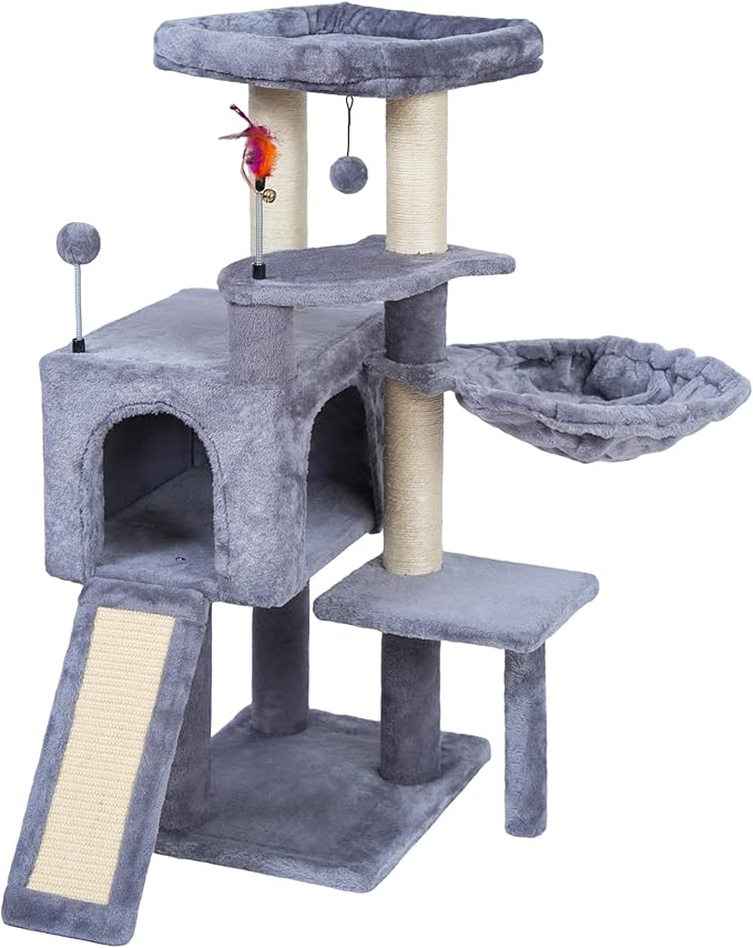 AIWIKIDE Cat Tree Has Scratching Toy with A Ball Activity Centre Cat Tower Furniture Jute-Covered Scratching Posts (Grey, 36.6'')