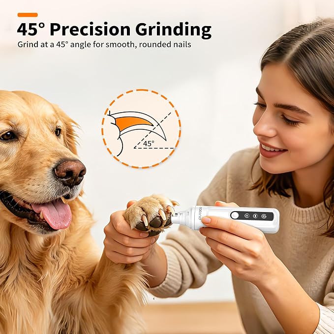 Dog Nail Grinder Whisper-Quiet Electric Cat Nail Trimmer with Light | 3 Grinding Bits, Smart Display, Low Vibration, Stress-Free Nail Grooming for Pets with Claw, No Over-Cutting, Rechargeable