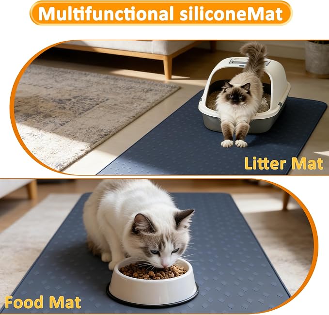 Cat Litter Mat, XXXL 52"x26" Extra Large Litter Mats Silicone, Jumbo Waterproof Floor Mat for Pets, Litter Trapping, Easy to Clean for Multi-cat Households(Grey)