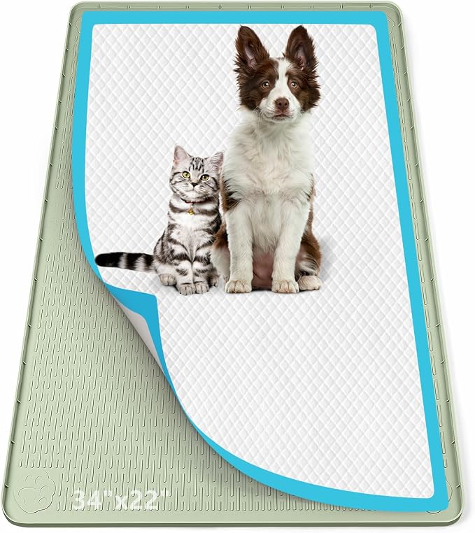 Pee Pad Holder for Dogs 34''x22'' Silicone Puppy Pee Pad Tray, Green | Extra Large Dog Potty Tray Leak-Proof, High Edge, No Spill Training Pads for Floor Protection, No Pee Pads